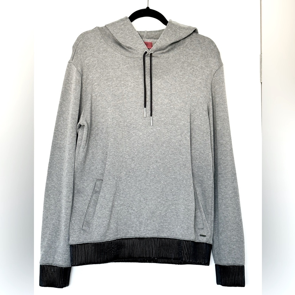HUGO BOSS Men's Pullover Hoodie with leather design on Sleeves Size M